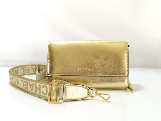Michael Kors Jet Set Item Shoulder Wallet Pale Gold Leather Shoulder Bag