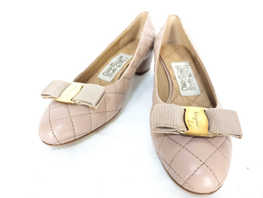 Salvatore Ferragamo Vala Vala Ribbon Pink Size 6 Quilted Pumps