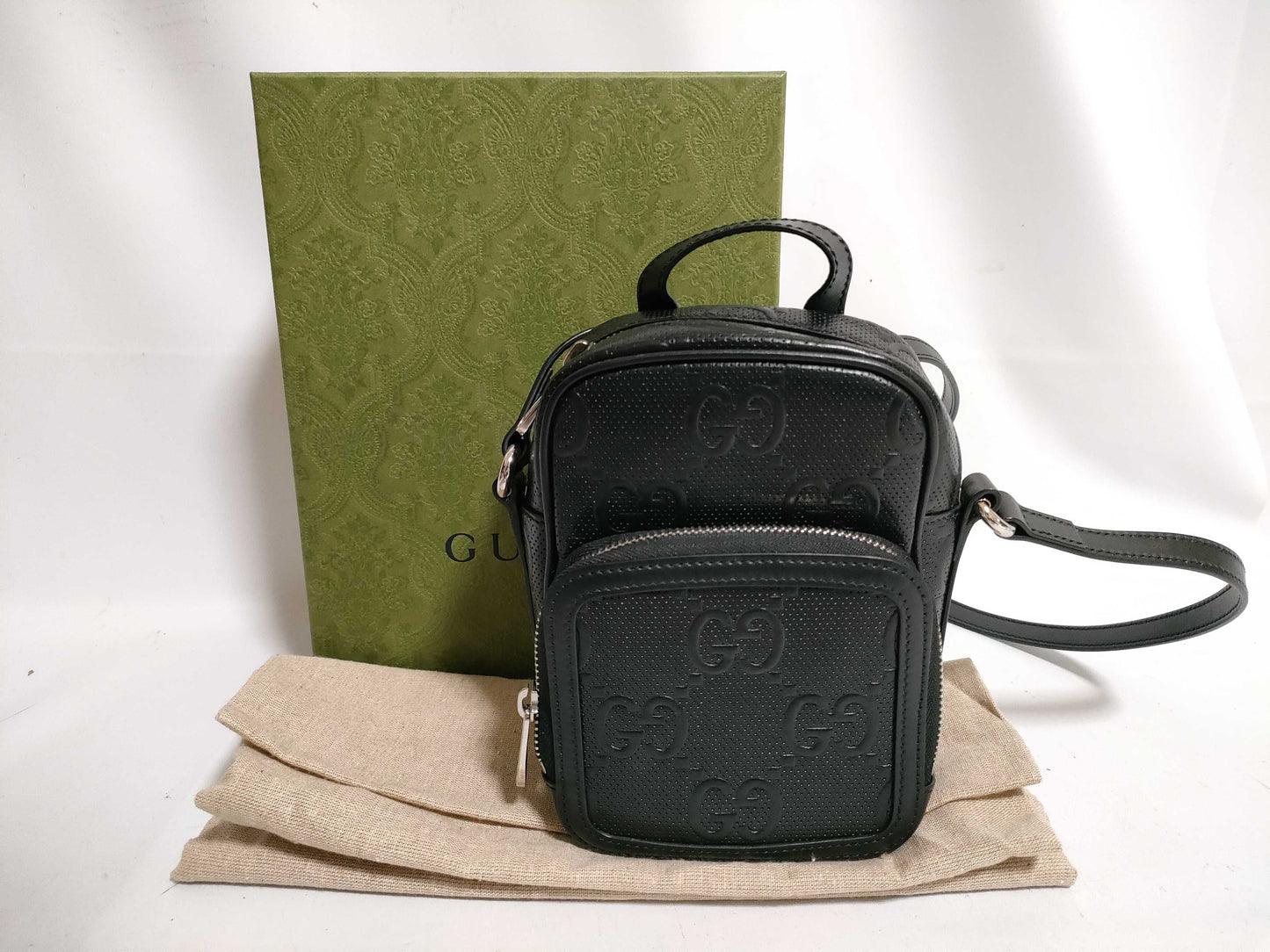 GUCCI Mini Shoulder GG Embossed Black 658553 Shoulder Bag
