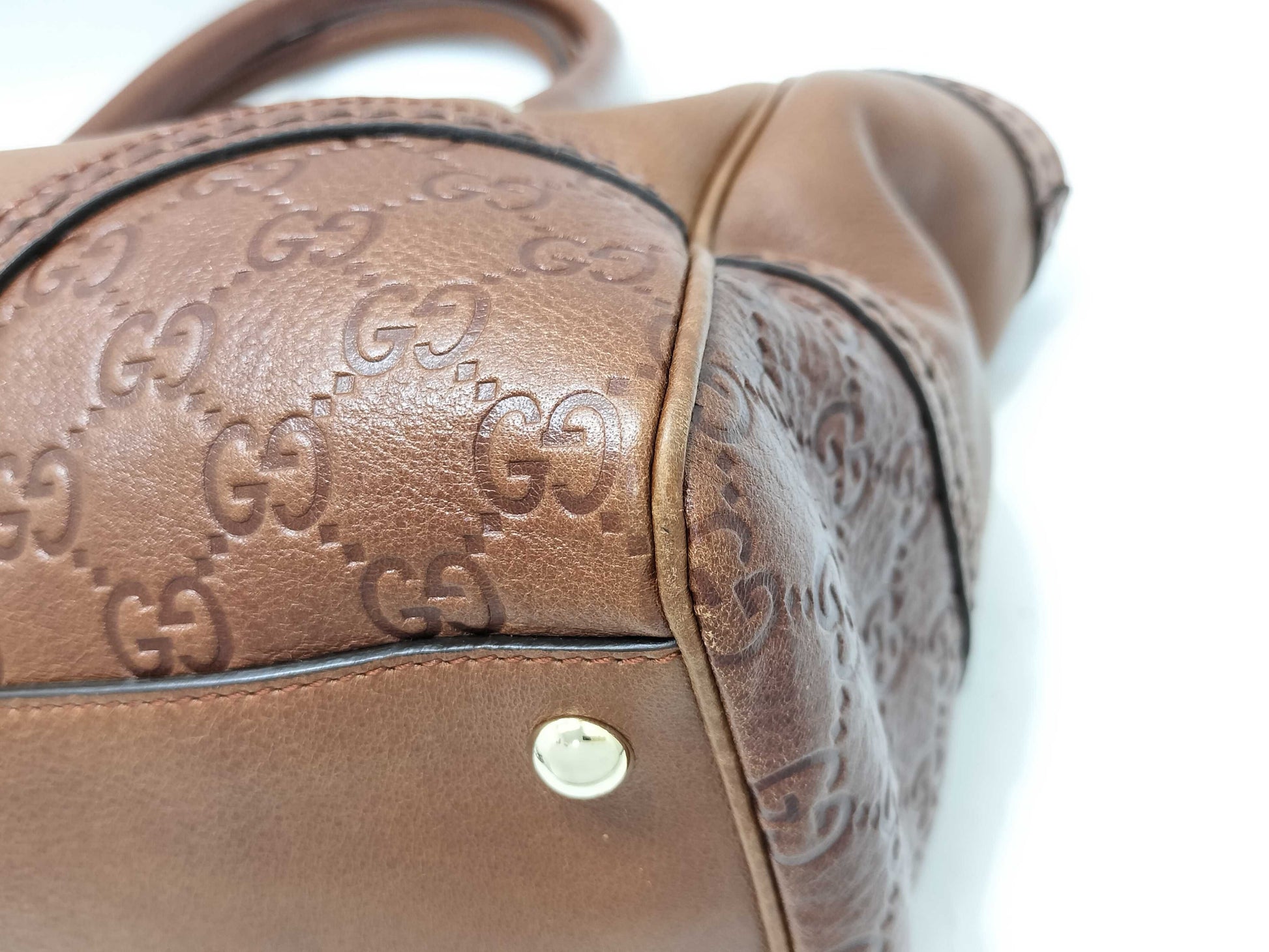 GUCCI Gucci Sima GUCCI GG Embossed Leather Bag Tote Bag