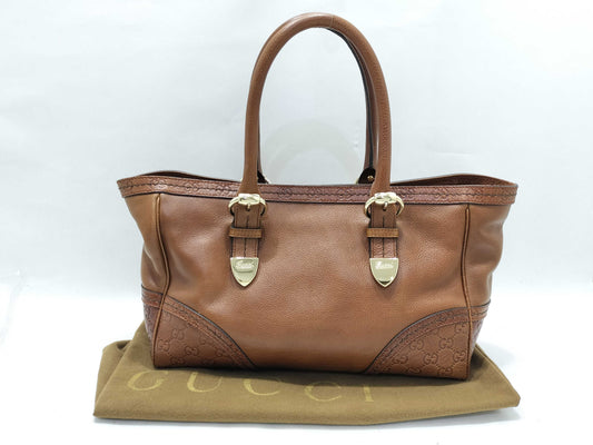 GUCCI Gucci Sima GUCCI GG Embossed Leather Bag Tote Bag
