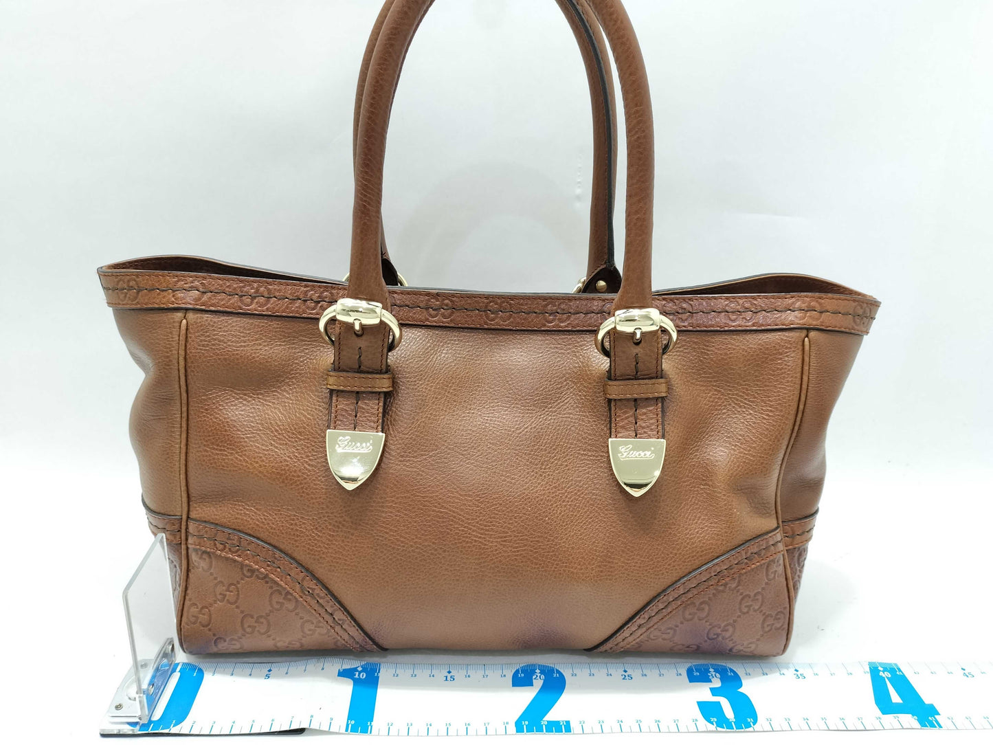 GUCCI Gucci Sima GUCCI GG Embossed Leather Bag Tote Bag