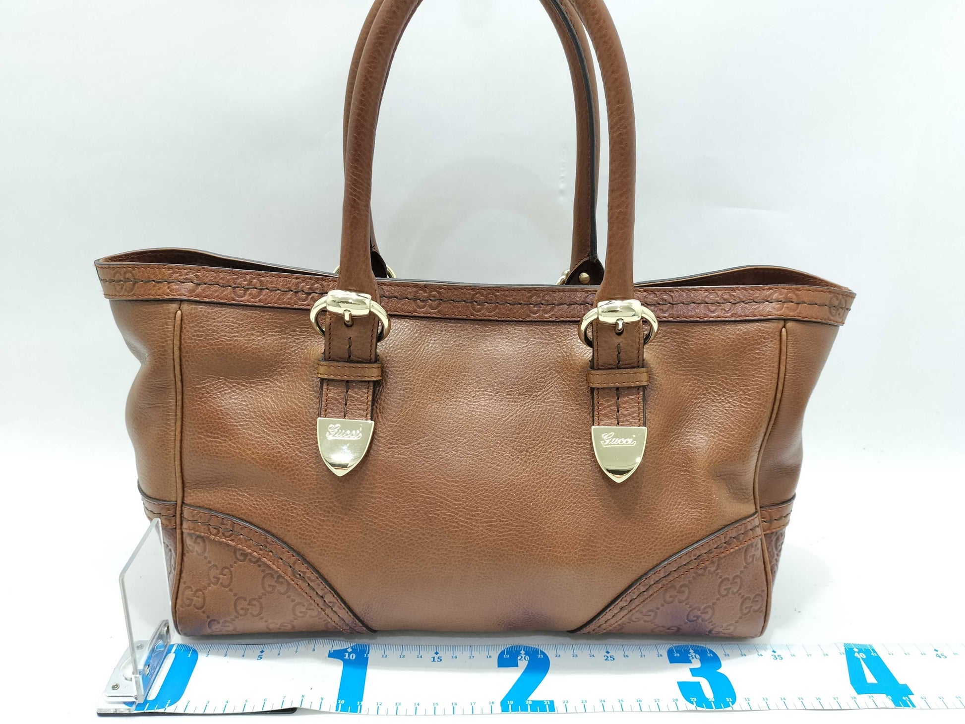 GUCCI Gucci Sima GUCCI GG Embossed Leather Bag Tote Bag