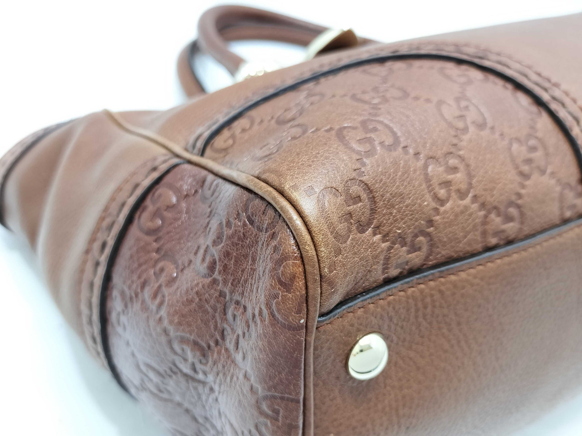 GUCCI Gucci Sima GUCCI GG Embossed Leather Bag Tote Bag