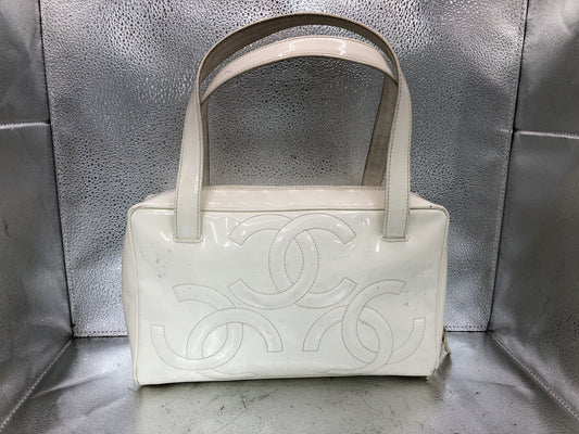 CHANEL Triple Coco Handbag with Seal 9567888 Patent Leather White Handbag