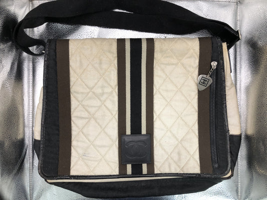 CHANEL Sportline Shoulder Bag with Serial Seal 12781193 Cotton White/Black/Brown Shoulder Bag