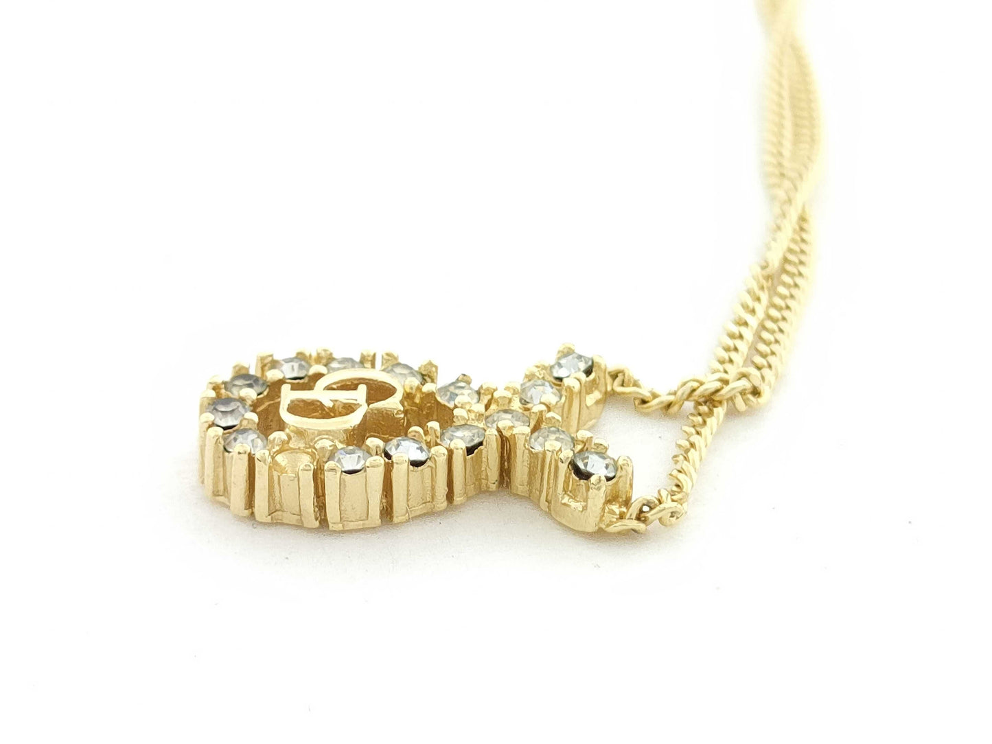 Dior CD Logo Rhinestone GP Gold 4.9g Necklace