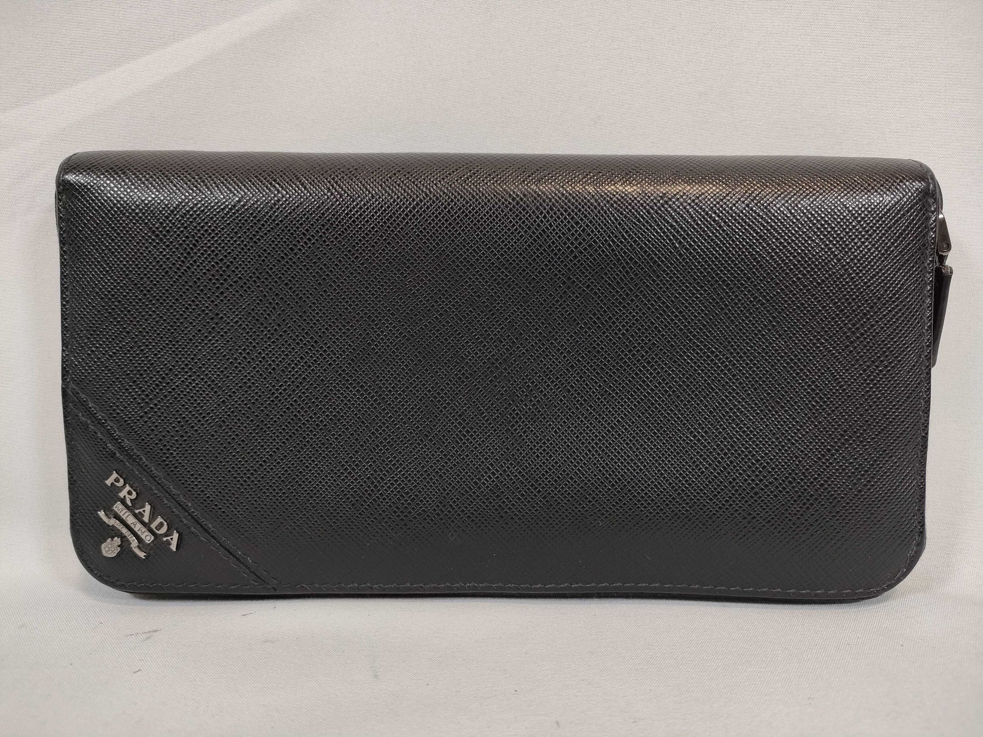 PRADA Prada Safiano Round Zip Long Wallet Black Wallet