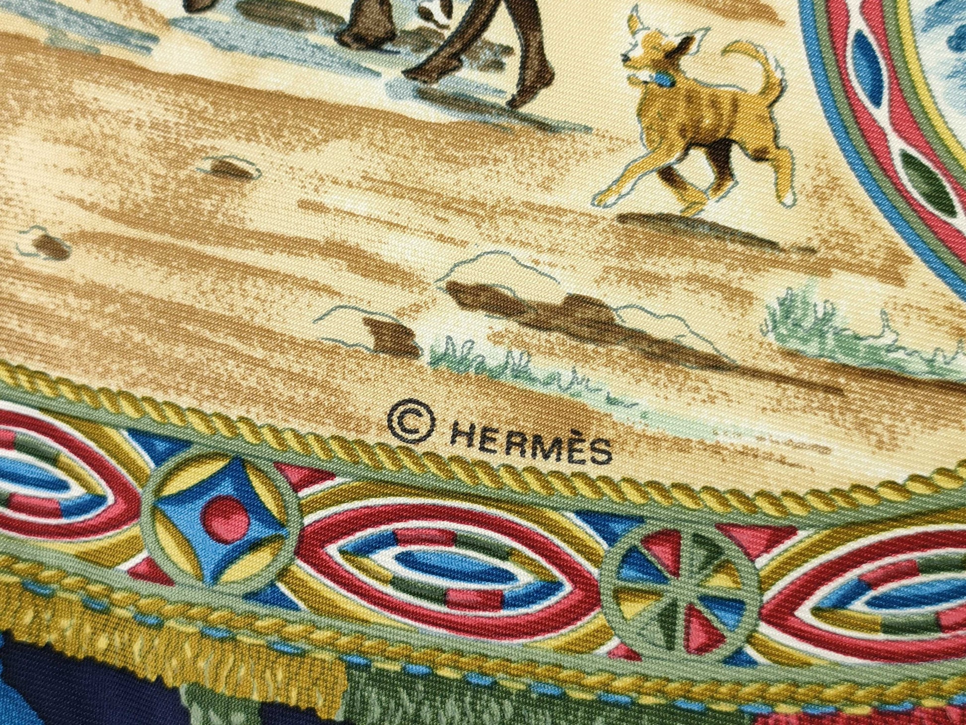 HERMES Kare Hermes Carre 90 Poole Jockey Silk Scarf Blue Scarf