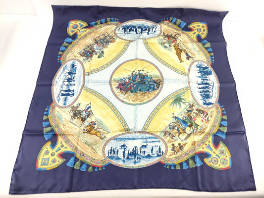 HERMES Kare Hermes Carre 90 Poole Jockey Silk Scarf Blue Scarf