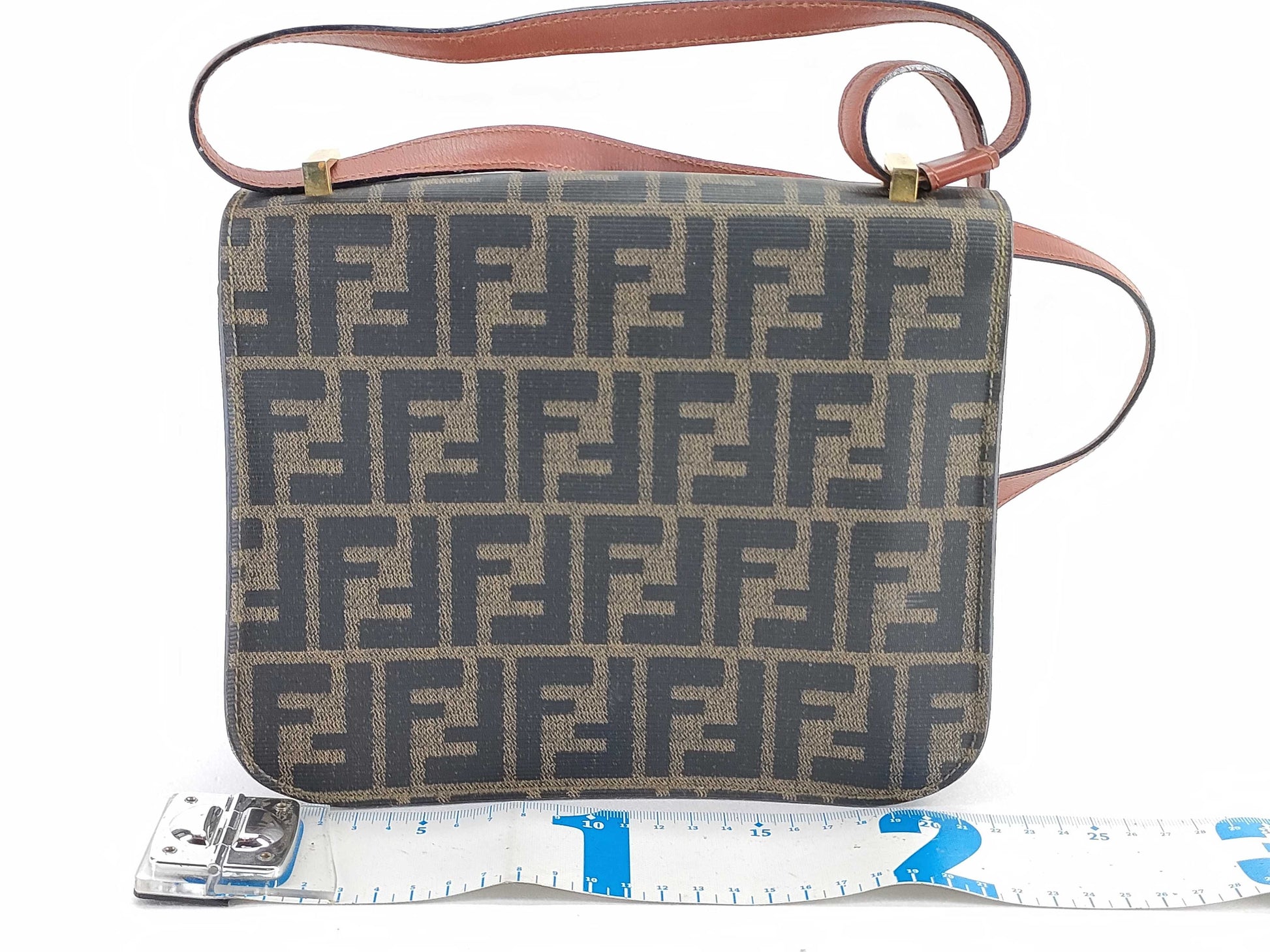FENDI Zucka Print Fendi PVC Shoulder Bag Khaki x Black Shoulder Bag