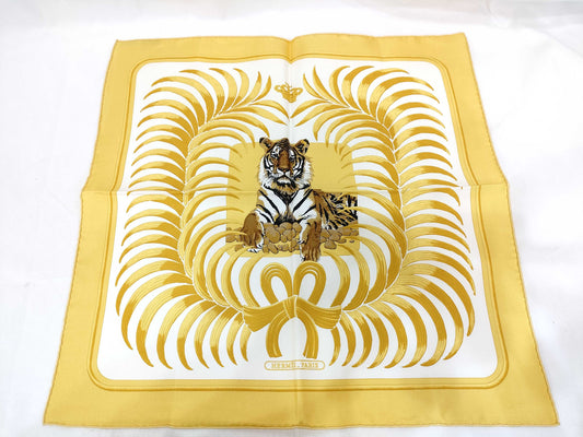 HERMES Carre Hermes Carre 40 Champion Tiger Silk Scarf Yellow Scarf