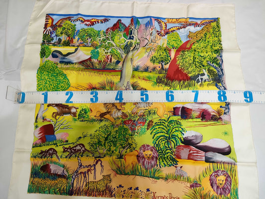 HERMES Carre Hermes Carre 90 Nuba Mountain Silk Scarf Ivory x Multicolor Scarf