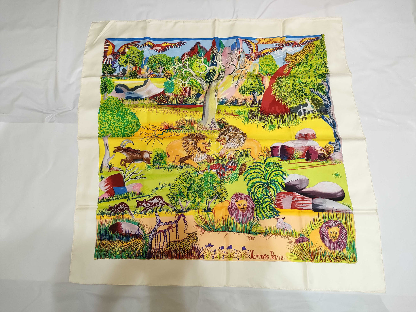 HERMES Carre Hermes Carre 90 Nuba Mountain Silk Scarf Ivory x Multicolor Scarf