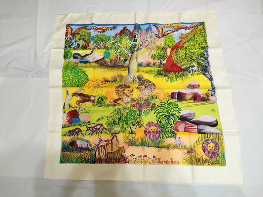 HERMES Carre Hermes Carre 90 Nuba Mountain Silk Scarf Ivory x Multicolor Scarf