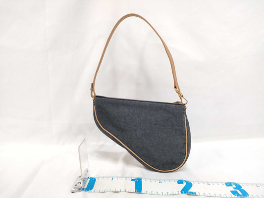 Dior Christian Dior Denim One Shoulder Bag MC0071 Navy x Brown Handbag
