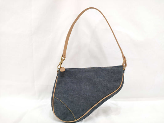Dior Christian Dior Denim One Shoulder Bag MC0071 Navy x Brown Handbag