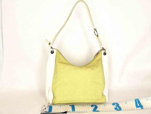 Salvatore Ferragamo Gancini Salvatore Ferragamo Gancini Nylon Canvas x Leather Shoulder Bag Q21 4327 Yellow Green x White Shoulder Bag
