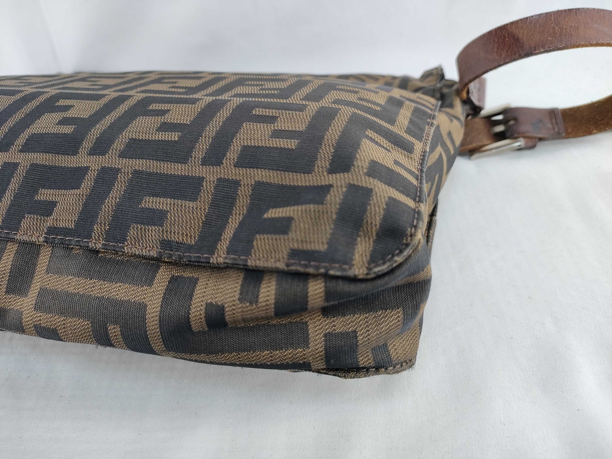 FENDI Zucca Nylon Canvas Shoulder Bag Khaki x Black Shoulder Bag