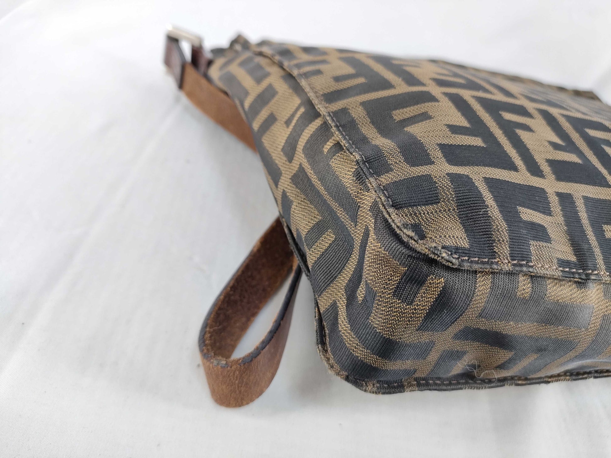 FENDI Zucca Nylon Canvas Shoulder Bag Khaki x Black Shoulder Bag