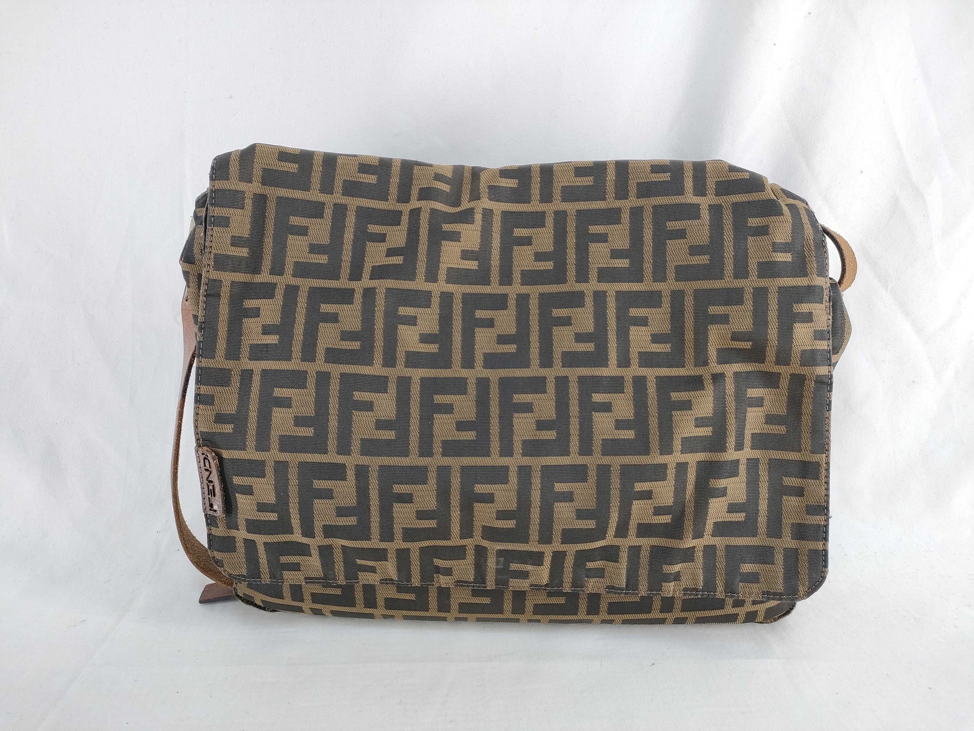 FENDI Zucca Nylon Canvas Shoulder Bag Khaki x Black Shoulder Bag