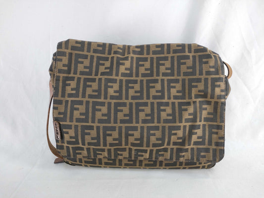 FENDI Zucca Nylon Canvas Shoulder Bag Khaki x Black Shoulder Bag