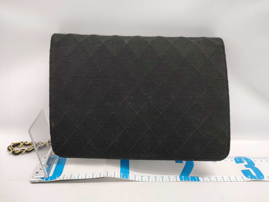 CHANEL Matelasse Cotton Jersey Chain Shoulder Bag Black