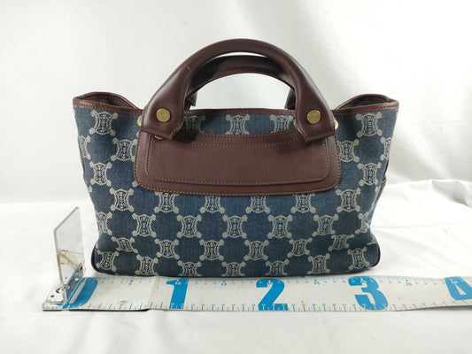 CELINE Paris Macadam Handbag Blue x Brown Handbag