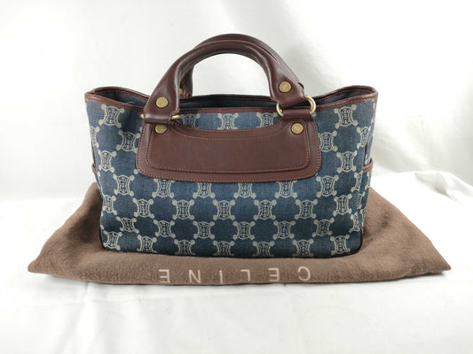 CELINE Paris Macadam Handbag Blue x Brown Handbag