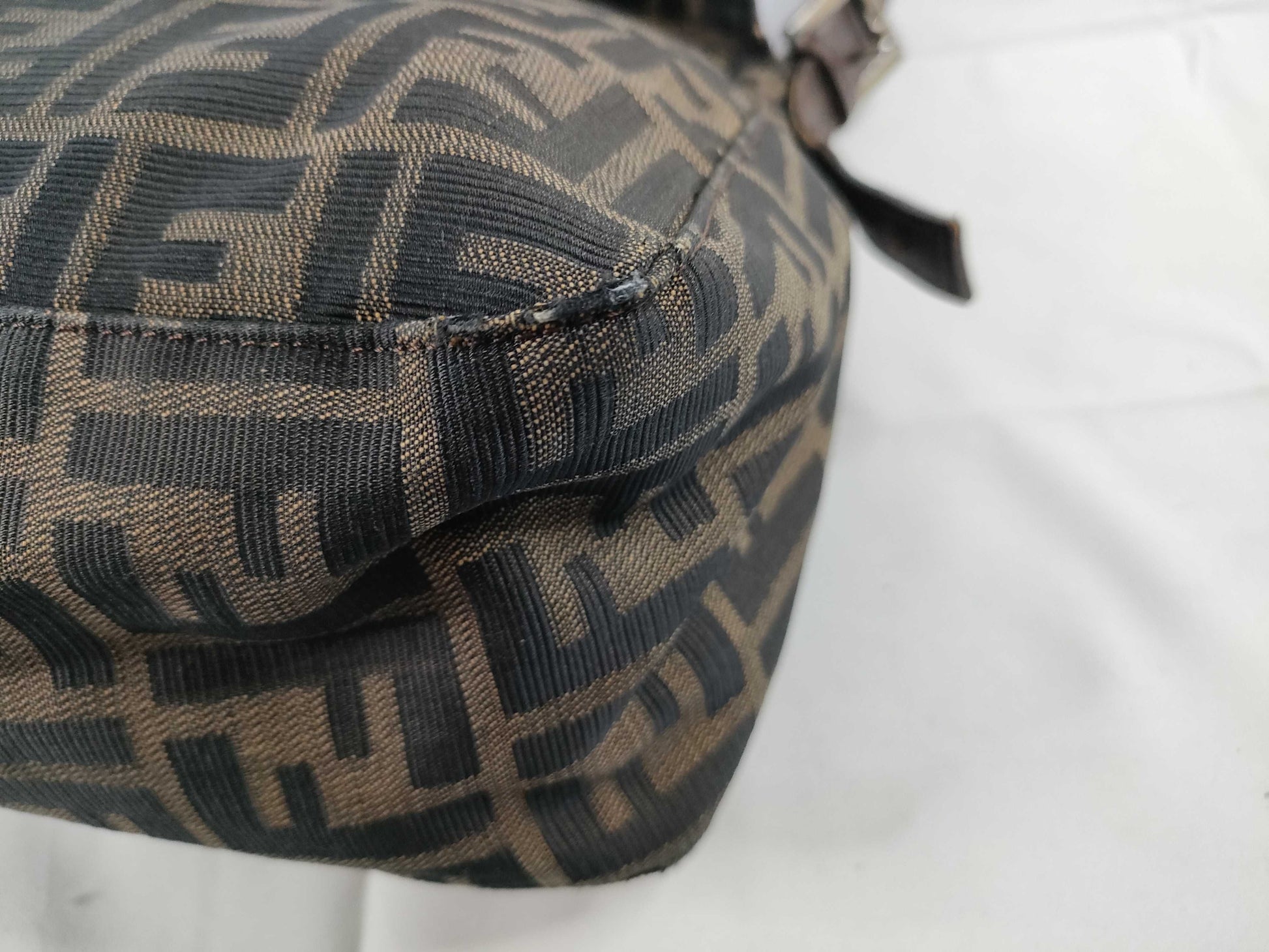 FENDI Zucca Fendi Zucca Mamma Bucket Nylon Canvas One Shoulder Bag Khaki x Black Shoulder Bag