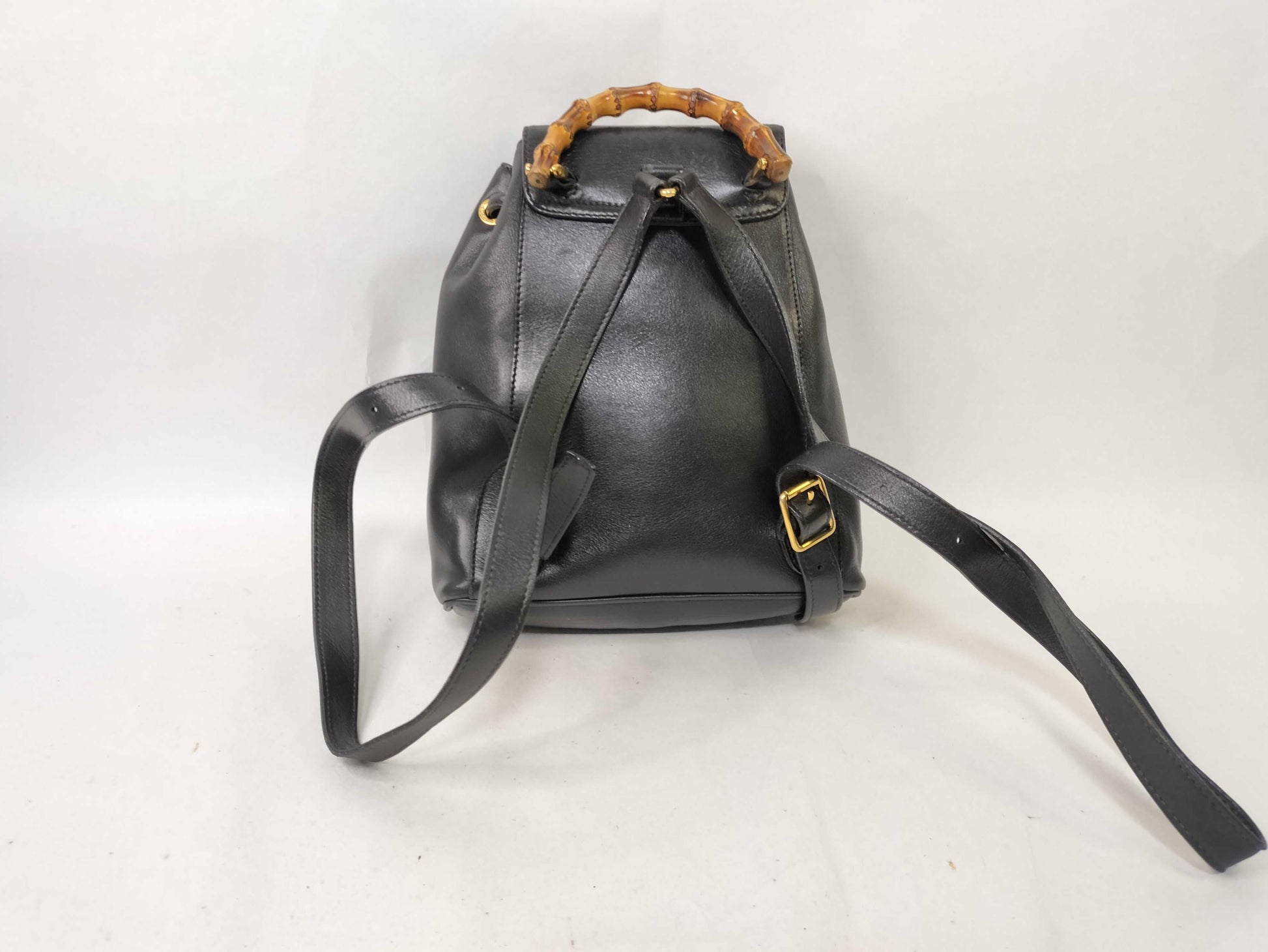 GUCCI Bamboo Gucci Bamboo Leather Backpack 003, 1705, 0030 Black Rucksack