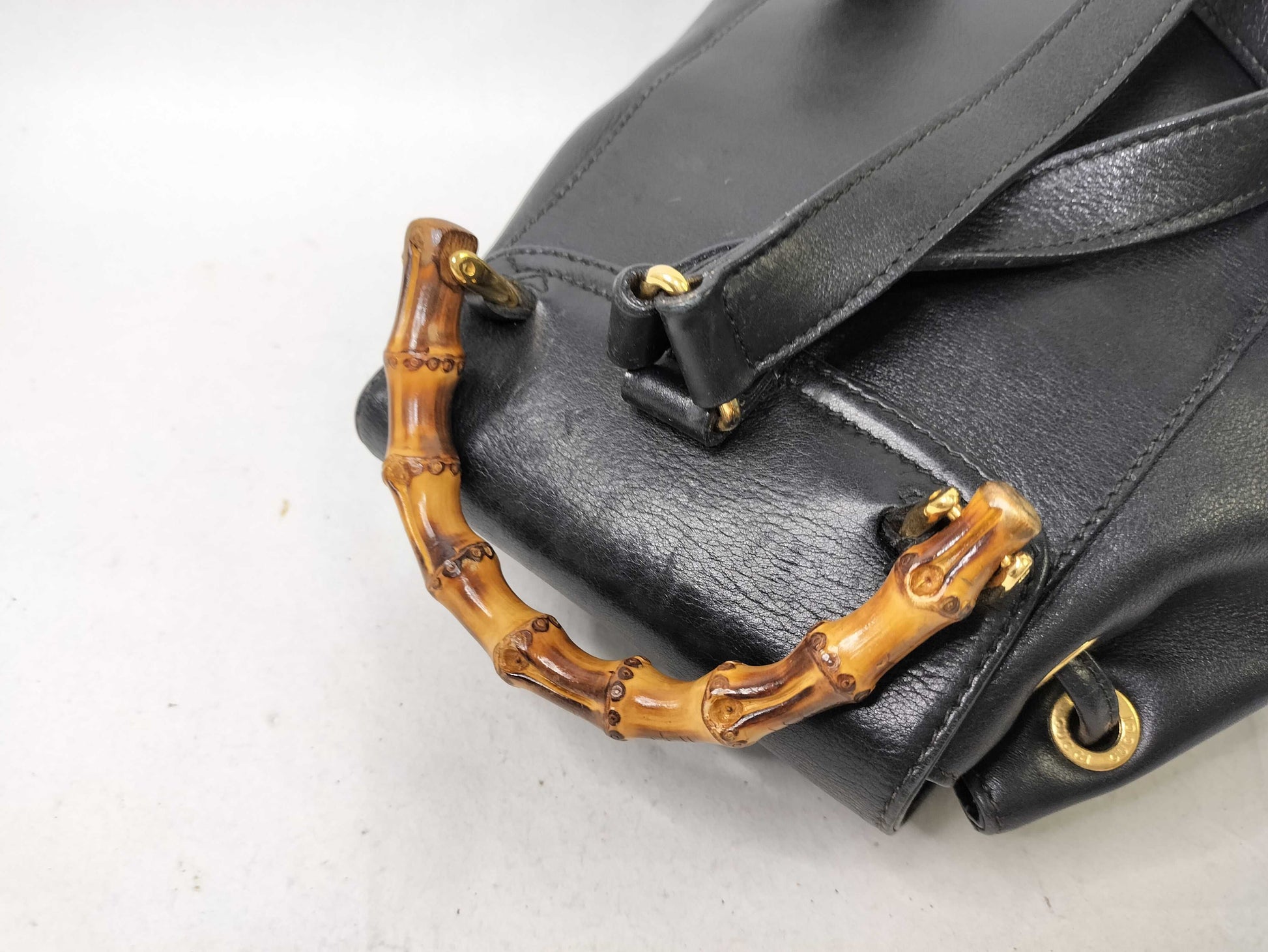 GUCCI Bamboo Gucci Bamboo Leather Backpack 003, 1705, 0030 Black Rucksack