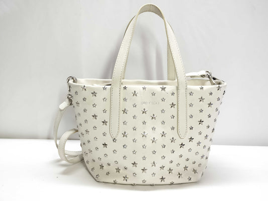 JIMMY CHOO Leather 2-Way Handbag White Tote Bag