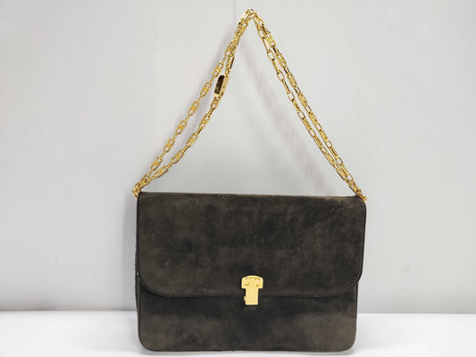 CELINE Suede Handbag Dark Brown Shoulder Bag