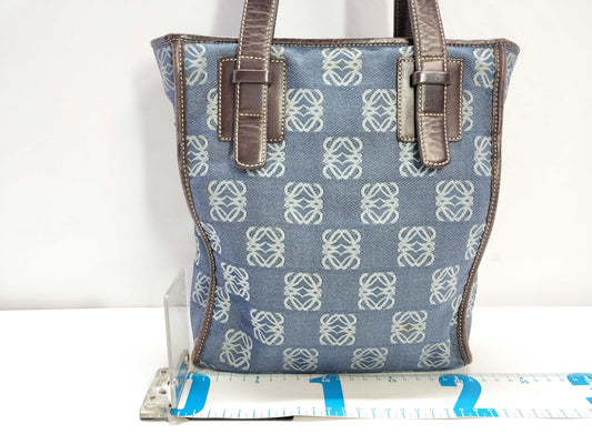 LOEWE Anagram Leather x Denim Handbag Brown x Blue Tote Bag