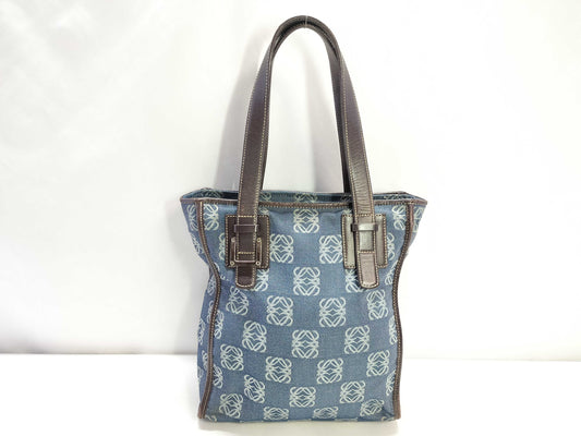 LOEWE Anagram Leather x Denim Handbag Brown x Blue Tote Bag