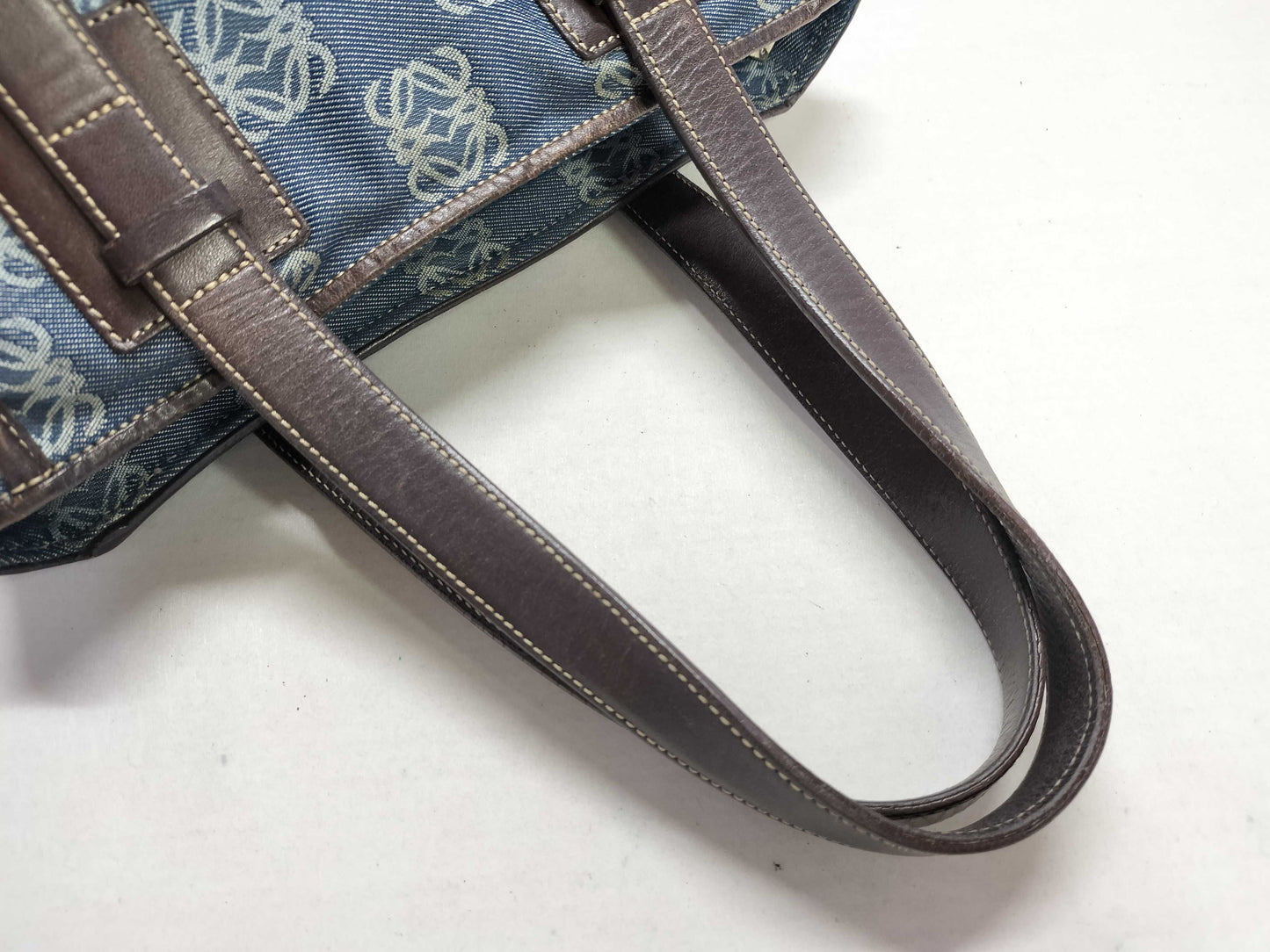 LOEWE Anagram Leather x Denim Handbag Brown x Blue Tote Bag