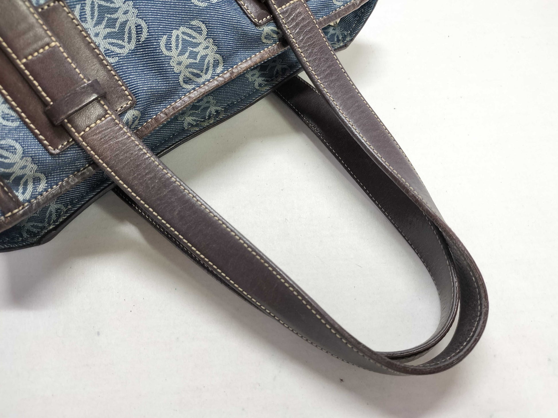 LOEWE Anagram Leather x Denim Handbag Brown x Blue Tote Bag