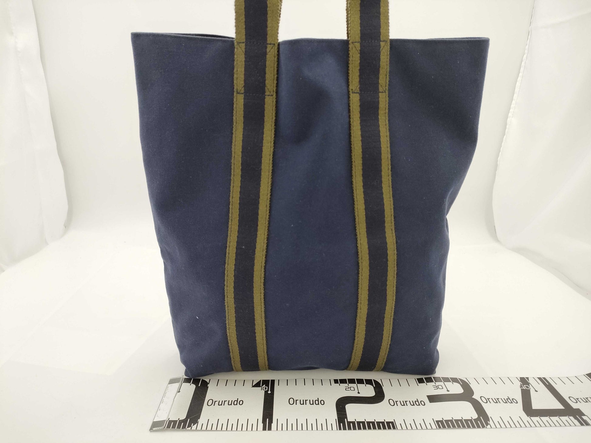 HERMES Fool's Tub Bath Canvas Tote Bag Navy x Khaki Bag
