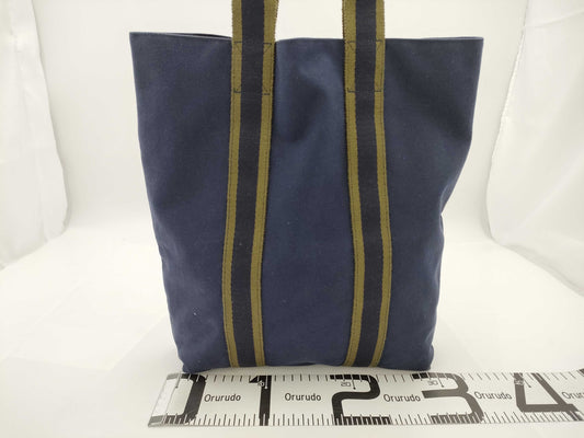 HERMES Fool's Tub Bath Canvas Tote Bag Navy x Khaki Bag