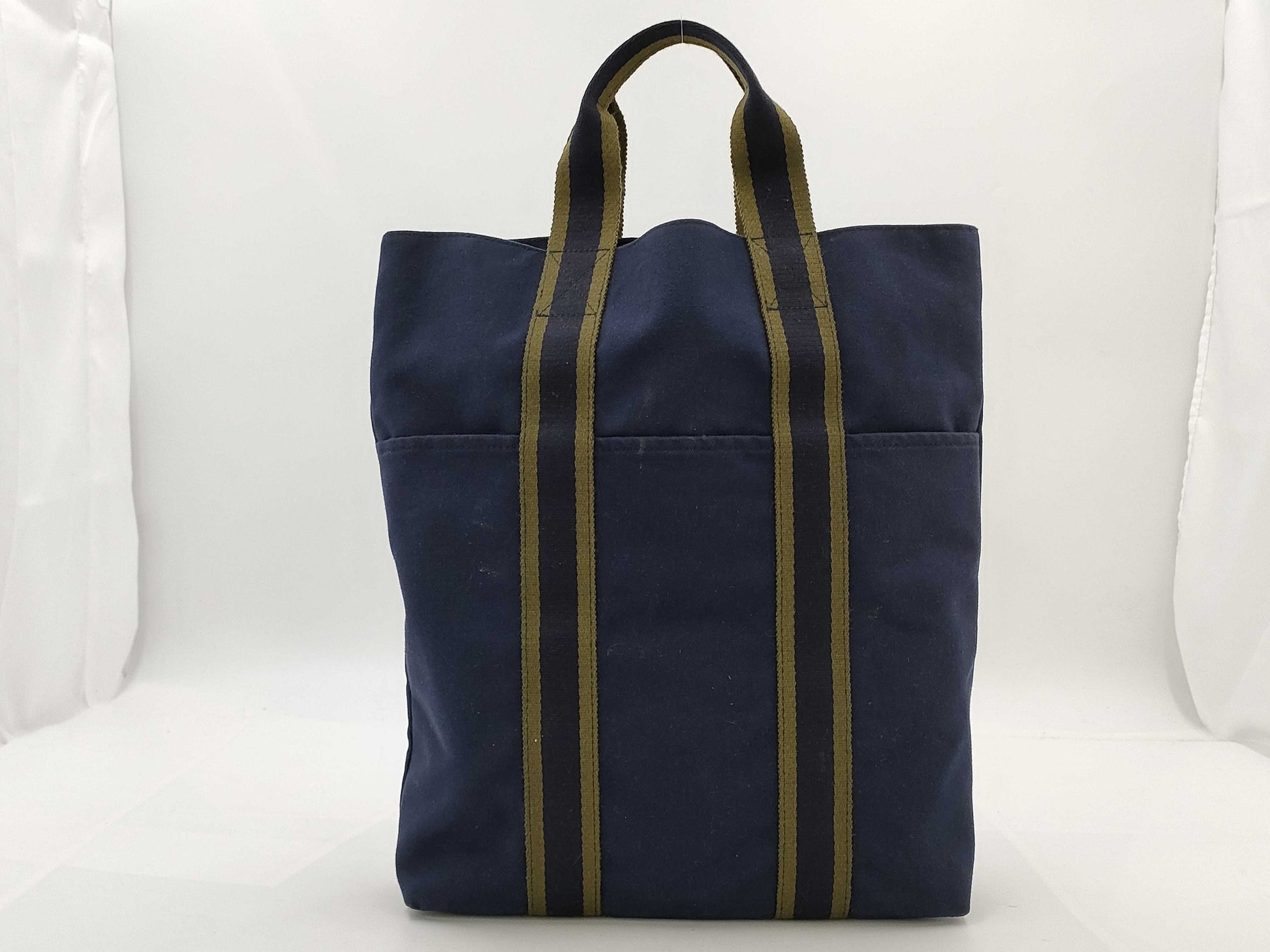 HERMES Fool's Tub Bath Canvas Tote Bag Navy x Khaki Bag