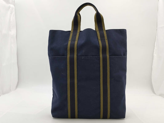 HERMES Fool's Tub Bath Canvas Tote Bag Navy x Khaki Bag