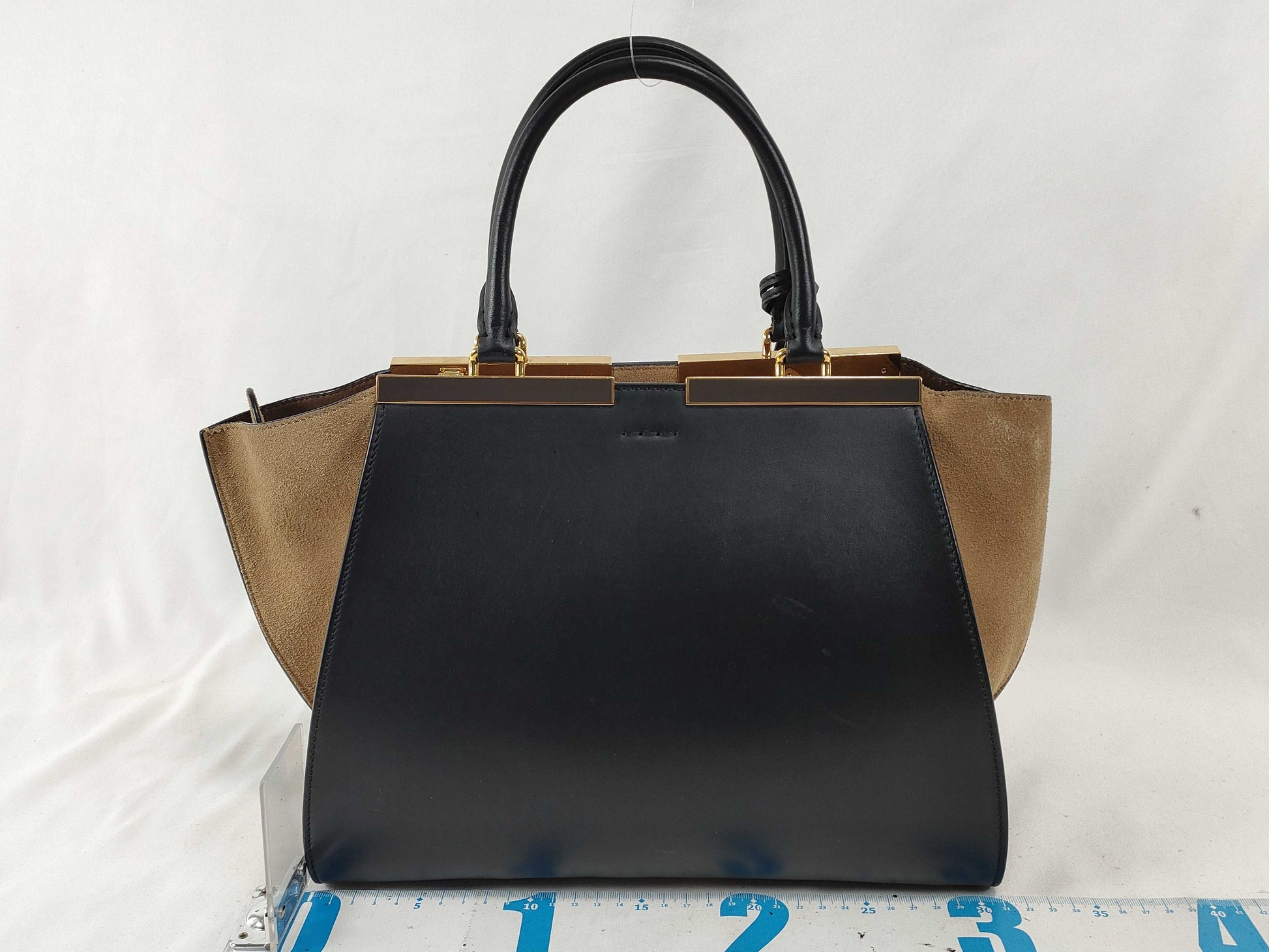 FENDI Troisjour Leather x Suede Handbag 8BH279 A0Z7 188-3262 Black x Brown Handbag