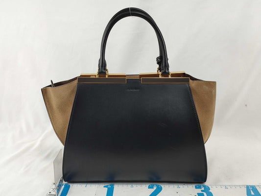 FENDI Troisjour Leather x Suede Handbag 8BH279 A0Z7 188-3262 Black x Brown Handbag