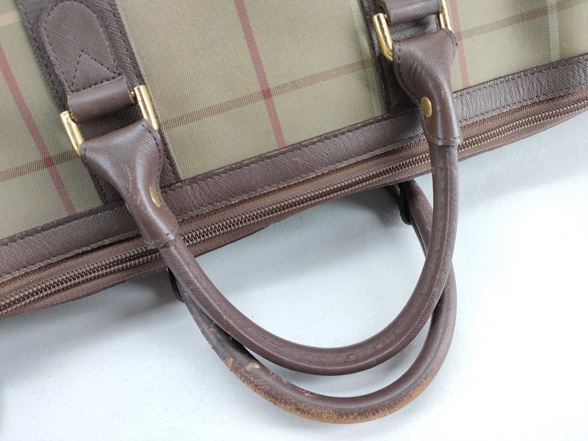 Burberrys Leather x Nylon Canvas Boston Bag Brown x Khaki Boston Bag