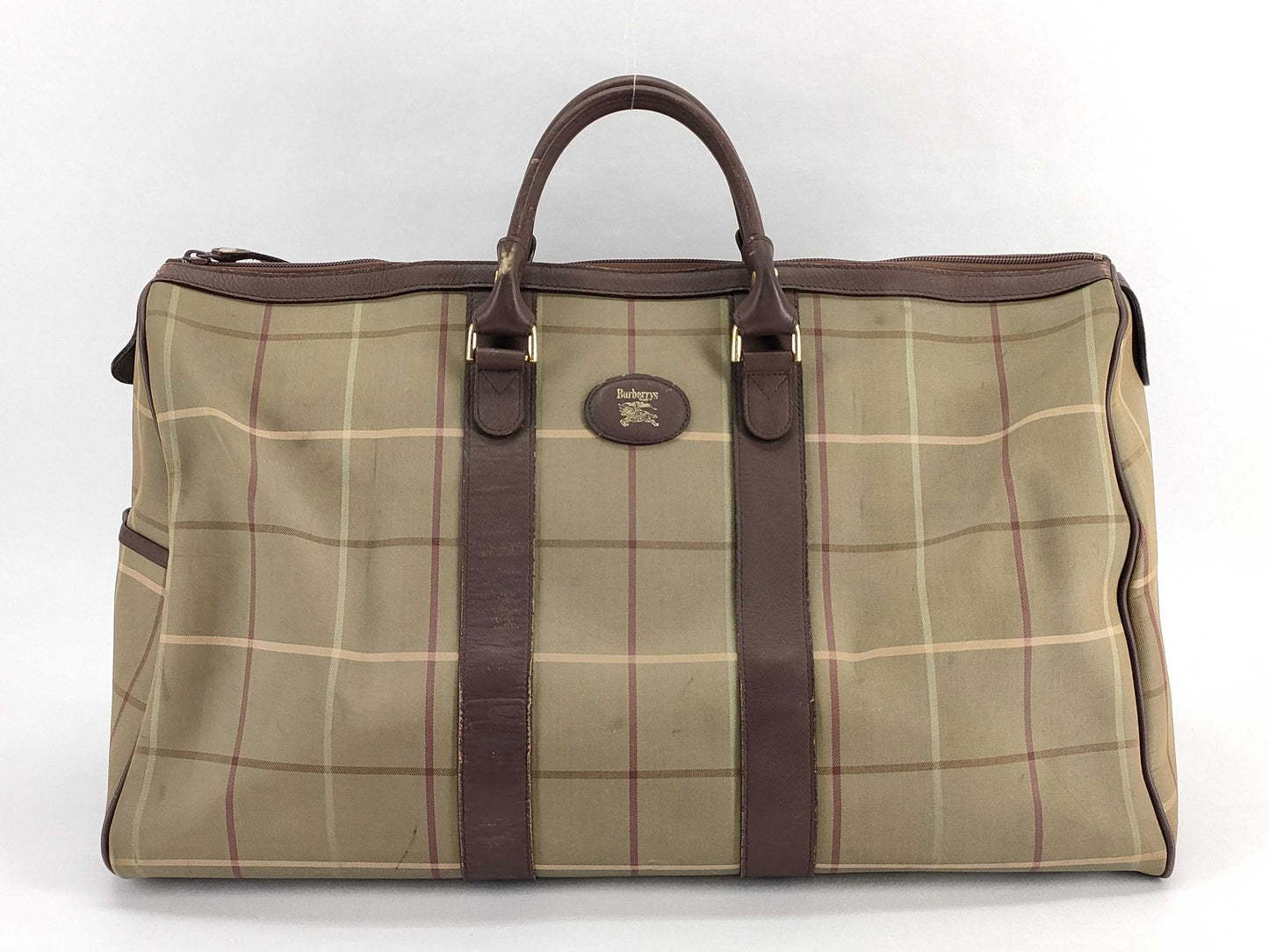 Burberrys Leather x Nylon Canvas Boston Bag Brown x Khaki Boston Bag