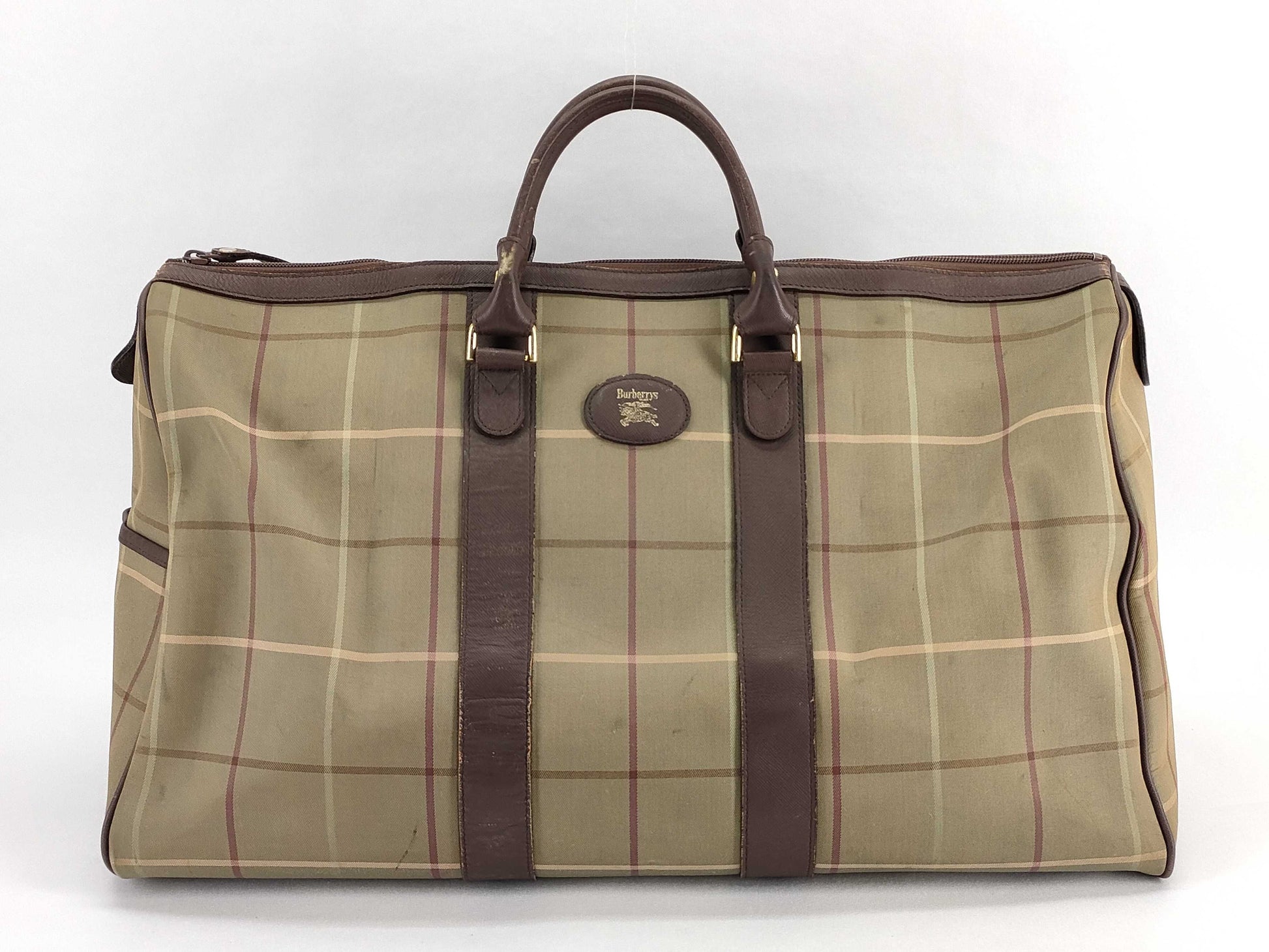 Burberrys Leather x Nylon Canvas Boston Bag Brown x Khaki Boston Bag
