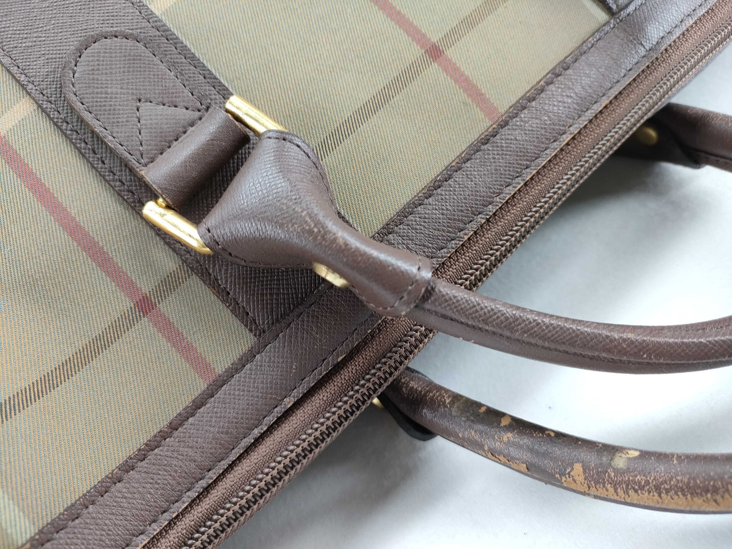 Burberrys Leather x Nylon Canvas Boston Bag Brown x Khaki Boston Bag