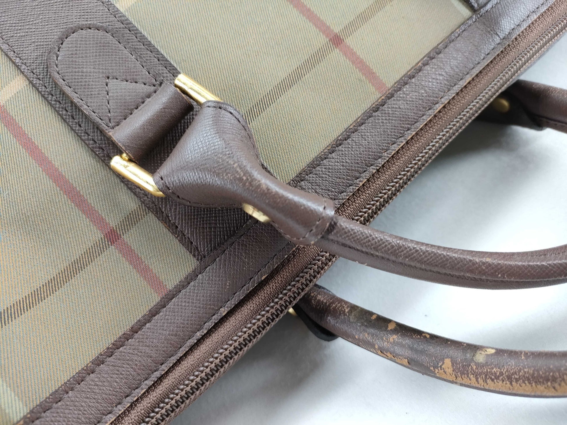 Burberrys Leather x Nylon Canvas Boston Bag Brown x Khaki Boston Bag