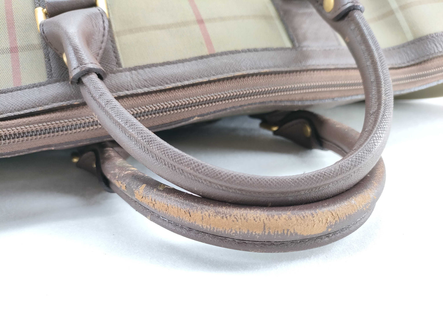 Burberrys Leather x Nylon Canvas Boston Bag Brown x Khaki Boston Bag
